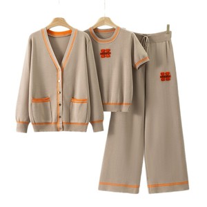 Collezione Primavera 2026: Nuovo Completo Casual in Maglia a Tre Pezzi, Cardigan Ampio con Scollo a V, Top a Maniche Corte Antirughe - Product Image 5