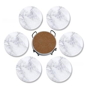 Posavasos de cerámica redondos con diseño de mármol al por mayor posavasos de corcho en blanco con logotipo personalizado - Product Image 1