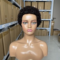 Perruque brésilienne courte en cheveux humains bouclés lâches 12A, fabriquée à la machine, couleur noir naturel, adaptée aux femmes noires