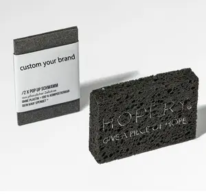 Custom Logo Black Compressed Cellulose Kitchen Sponges Biodegradable Natural Sponge Scrub Cleaning Sponges for Kitchen Home