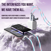 Câble lumineux RGB 2-en-2 Type C, chargeur rapide, puce intelligente, synchronisation des données 48 OMbps, OEM personnalisé, commutation multi-protocoles libre