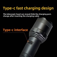 Linterna LED Láser Recargable de Aluminio, Súper Brillante, Largo Alcance 200-300m, Haz de Luz, Resistente al Agua IP65, Carga USB Tipo-C, Ajustable