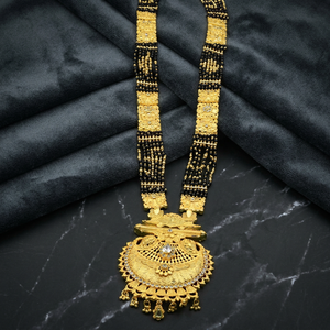 Wholesale 24K Micron Gold AD Stone Mangalsutra Big Pendant Traditional Indian Wedding Jewelry Black Beads with Long Mangalsutra - Product Image 1