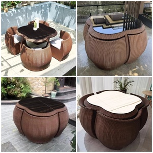 Conjunto de Mesa y 4 Sillas de Ratán para Exteriores, Diseño Moderno y Compacto, Muebles de Jardín de Mimbre para Terraza, Villa o Cafetería - Product Image 3