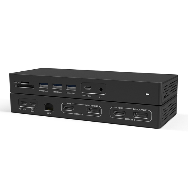 14 Ports Docking Station 4 Monitors HDTV*2 DP*2 Adapter Dual 4K@60Hz USB C Laptop Hub for Windows Macbook Pro Displaylink