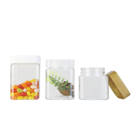 Pots en plastique carrés transparents vides de 250 ml, 300 ml, 360 ml, qualité alimentaire, pour bonbons, café, thé, emballage cosmétique, pots à crème en plastique