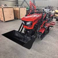 Tracteur agricole à chenilles diesel 25 CV avec pelle avant et rotoculteur arrière, cultivateur agricole 2-en-1 pour labourer et charger
