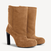 Bottines à bout rond sculpturales en cuir véritable à talon aiguille haut, style minimaliste, pour femmes, vente en gros OEM ODM