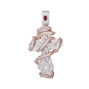 Collana da uomo con grande ciondolo a croce religiosa bicolore in ottone placcato oro 18K con zirconi cubici 5A e croce avvolta a serpente - Product Image 3