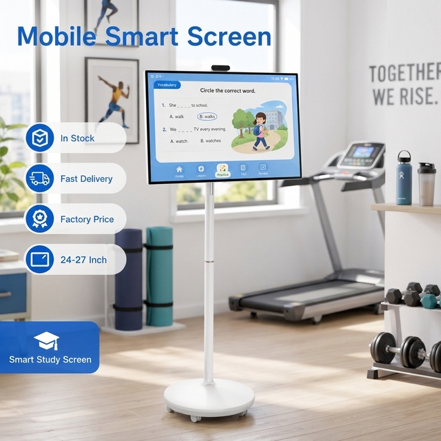 32Inch Interactive Smart TV Monitor Portable LCD 1080p Touch Screen Rotating Floor Stand Android 11.0 2.1