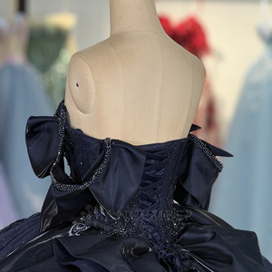 Vestido de Quinceañera Azul Marino Brillante Dy6905 con Encaje Mexicano y Cuentas, Vestidos de 15 Años, Vestido de Princesa para Fiesta de 16 Años, Jancember - Product Image 4
