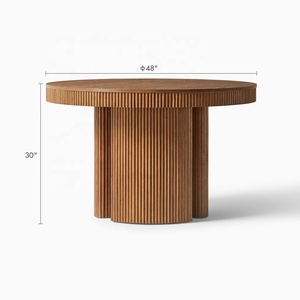 Table à manger ronde moderne de luxe de 48 pouces avec bord cannelé et base à trois pieds en bois pour projets de villas et d'hôtels, fabricant OEM/ODM - Product Image 3