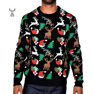 Производитель толстый свитер с круглым вырезом унисекс вязаный Рождественский свитер с изображением уродливого оленя