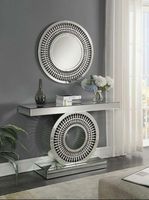 Table console de luxe OEM ODM avec miroir, pour salon, avec cadre en verre et diamants écrasés, idéale pour l'entrée