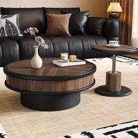 Table basse médiévale en bois massif incrusté de motifs floraux, ensemble avec base métallique haute et basse, aucun assemblage requis, unique pour salon, petite table d'appoint