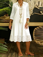 Robe longue décontractée avec patchwork de dentelle sexy, col classique élégant, coupe ample et oversize pour grandes tailles
