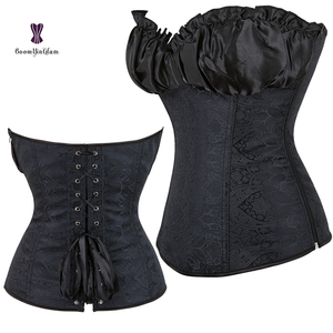 Corsetto in raso corsetto in broccato damascato con cerniera a cerniera Bustier da donna matura a forma di adulto indossa corsetti Top con etichetta privata - Product Image 2