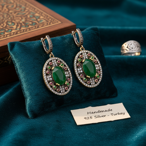 Auténticos pendientes colgantes turcos de piedra CZ Esmeralda ovalada hechos a mano al por mayor joyería de plata de ley 925 - Product Image 3