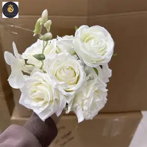 Buquê de flores de rosas artificiais de alta qualidade para noivas e noivas, decoração de casamento, buquê de rosas branco de alta qualidade