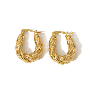 Pendientes de Aro con Cadena de Serpiente Trenzada de Doble Capa, Chapados en Oro de 18K, Forma de C, Joyería de Moda para Fiestas - Product Image 4