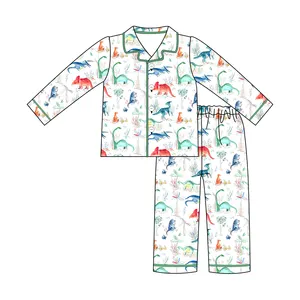 Yiwu Factory Wholesale Boy's Sleeping Wear Cotton Cartoon Cute Print 2 Pieces Long Sleeve Pajamas For Little Boy Kids Children