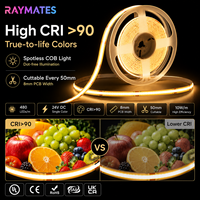 Bande LED COB 24V 480 LED/m 3000K CRI90 8mm Flexible, Dimmable, Intelligente, Auto-adhésive, Sans Points Noirs