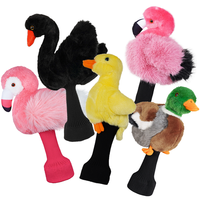En stock, vente en gros : Housses de tête de club de golf en peluche, modèles animaux (Canard, Flamant rose, Driver)