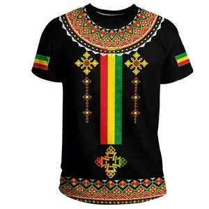 맞춤형 에티오피아 에티피아 전통 하베샤 현대 크로스 디자인 티셔츠 남성용 도매 맞춤형 로고 텍스트