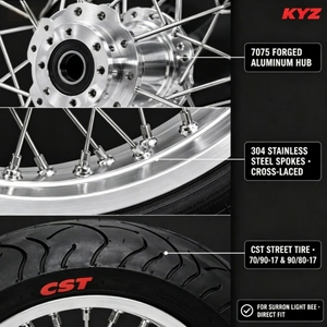 ชุดล้ออัลลอย CNC ขนาด <span class=keywords><strong>17</strong></span> นิ้ว สีเงิน สำหรับรถมอเตอร์ไซค์ไฟฟ้า KYZ Surron Light Bee X Motard Supermoto  ขนาด <span class=keywords><strong>1.60</strong></span> 2.15 <span class=keywords><strong>ล้อ</strong></span>หน้าและล้อหลัง ชุดอัพเกรดประสิทธิภาพ - Product Image 4