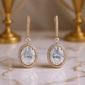 Orecchini Pendenti Ovali da Donna, Tono Oro, Accessorio di Moda per Uso Quotidiano - Product Image 2
