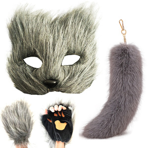 Conjunto de 3 Peças: Chaveiro de Cauda de Raposa Sintética e Máscara de Raposa de Meio Rosto – Adereços de Fantasia para Halloween e Cosplay para Adultos (Mulheres e Homens) - Product Image 3