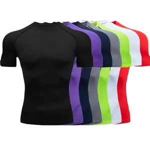 Camiseta ajustada de manga corta para hombre, ropa de entrenamiento de compresión atlética de secado rápido y alta elasticidad, venta al por mayor de XMAMLON