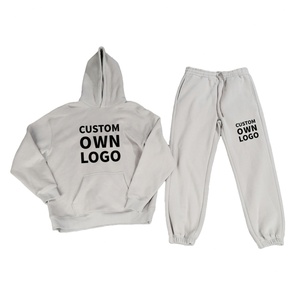 Wholesale Custom High Quality Heavyweight 400gsm Cotton Fleece <b>Plain</b> <b>Tracksuit</b> Set Oversized Hoodies and Sweatpants for Men - Product Image 1