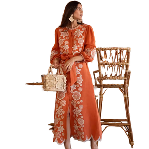 Nuovo Cardigan alla <span class=keywords><strong>Moda</strong></span> con Ricami Floreali, Collo Tondo, Maniche Lunghe, Abito Lungo per Donna - Product Image 3