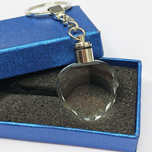 Cheap Wholesale Custom Fashion 3cm Led Light Crystal Glass Keyring Heart Blank Keychain Laser Engraving