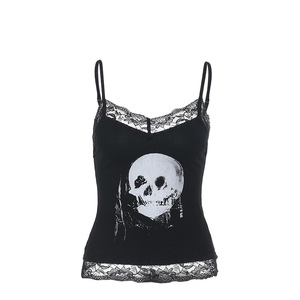 Oem ODM Gothic Skull in ren Trimmed Sling Top cho phụ nữ neo-gothic Grunge phong cách tối thẩm mỹ <span class=keywords><strong>emo</strong></span> thời trang - Product Image 6