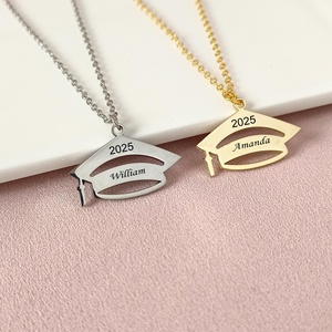Graduation Cap Necklace <b>Personalized</b> Engraved Name Stainless Steel Trendy Number Graduation Gift Jewelry Wholesale Silver Golden - Product Image 1