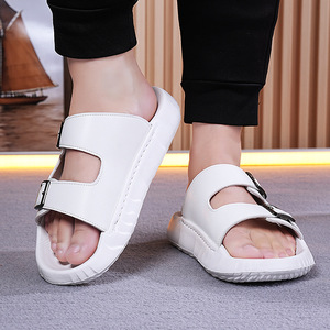 Summer Pu <b>Slide</b> Sandals Open Toe Buckle Strap Breathable Casual EVA Outsole <b>White</b> Men <b>Women</b> Beach Shoes - Product Image 1