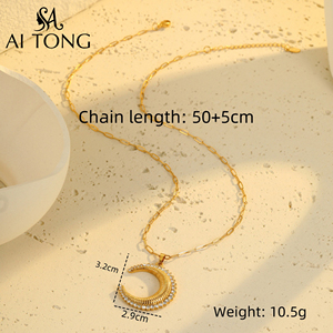 <span class=keywords><strong>Collier</strong></span> Pendentif <span class=keywords><strong>Lune</strong></span> en Acier Inoxydable Plaqué Or 18K Personnalisé pour Femme, Idéal pour Cadeau Quotidien, Mariage, Bijou Tendance - Product Image 6
