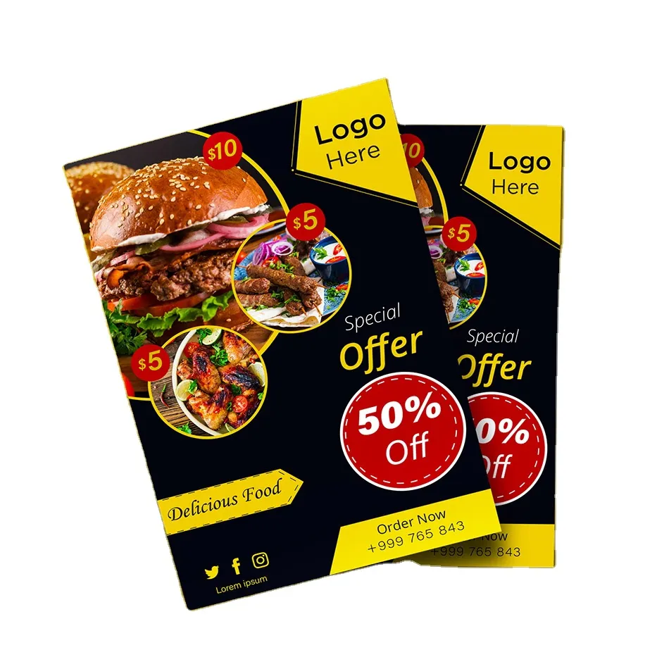 Custom A4 A5 A6 Size Offset Flyers Printing for Hamburger Advertising