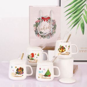 Christmas Santa Cartoon <b>Ceramic</b> <b>Mug</b> Coffee Cup Gift Set With Wood <b>Lid</b> Capacity Santa Claus Elk Design New Decorations - Product Image 5