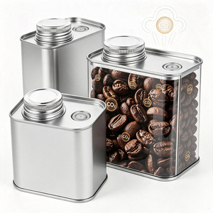 Boîte hermétique carrée 100-450g/5-16oz pour grains de café avec couvercle à vis, idéale pour le thé, les flocons d'avoine, les noix, les épices sucrées, les chewing-gums, le stockage alimentaire et comme boîte cadeau - Product Image 1