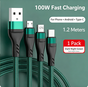 Cable 3 en 1 de 100W Platinum Fishing Net Weave para Android, para teléfonos móviles / Conectores Micro <span class=keywords><strong>USB</strong></span>/Tipo-<span class=keywords><strong>C</strong></span>, Carga Rápida de 6A - Product Image 1