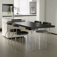 Table suspendue minimaliste en travertin, îlot de cuisine, table à manger intégrée, extensible et rétractable avec compartiment de rangement