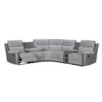 Canapé d'angle inclinable moderne en tissu avec haut-parleur Bluetooth, table pliante et télécommande pour salon