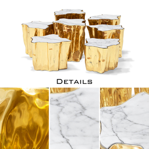 Đánh Bóng Đúc Brass Bàn Cà Phê Thiết Lập Hiện Đại Trắng Gốc Bàn Cà Phê Khắc Vàng Thiết Kế Cây Mạ Vàng Cơ Sở Trang Trí - Product Image 4