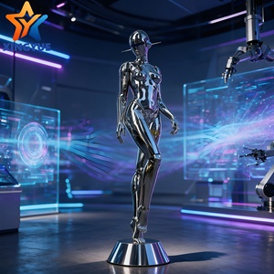 Escultura Mecánica de Diosa Futurista de Fibra de Vidrio con Acabado de Espejo <span class=keywords><strong>para</strong></span> Instalación Artística en Exteriores y Decoración Cyberpunk - Product Image 2