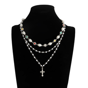 Ensemble de colliers pendentifs croix style Hip Hop en alliage, avec zircon et perles, pour homme, idéal pour mariage ou soirée - Product Image 5