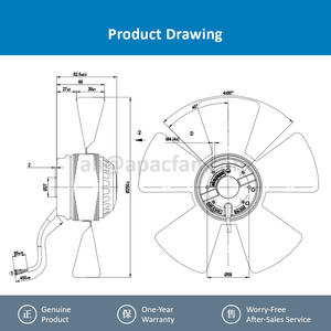Ventilador Axial de Enfriamiento con Rotor Externo y Rodamiento de Bolas para Inversor, 250mm, 230VAC, 115W, 0.51A, 2550RPM, Modelo A2E250-AE65-01 - Product Image 4