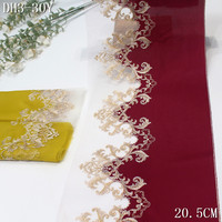 Dentelle brodée double couche jaune 20 cm, douce et soyeuse, avec support en maille et toucher satiné, pour la production de pyjamas et vêtements de nuit
